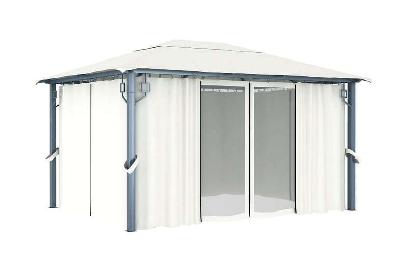 pavillon med gardin og lyskæder 400x300 cm aluminium creme - Creme - Komplet pavillon