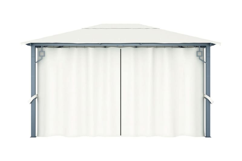 pavillon med gardin og lyskæder 400x300 cm aluminium creme - Creme - Havemøbler - Solafskærmning - Havepavilloner - Komplet pavillon