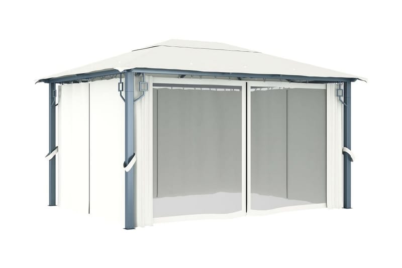 pavillon med gardin og lyskæder 400x300 cm aluminium creme - Creme - Havemøbler - Solafskærmning - Havepavilloner - Komplet pavillon