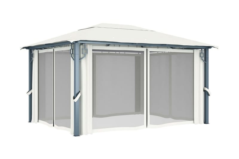 pavillon med gardin og lyskæder 400x300 cm aluminium creme - Creme - Havemøbler - Solafskærmning - Havepavilloner - Komplet pavillon