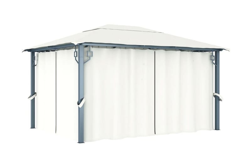 pavillon med gardin og lyskæder 400x300 cm aluminium creme - Creme - Havemøbler - Solafskærmning - Havepavilloner - Komplet pavillon