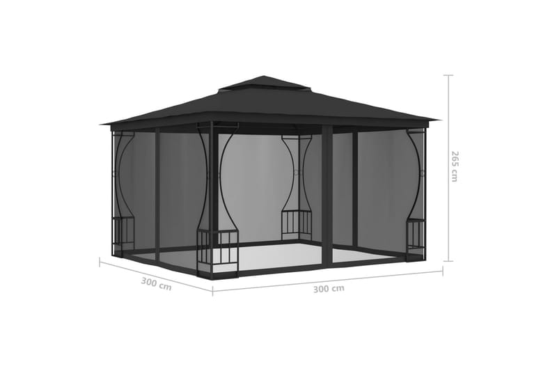 Pavillon med Gardiner 300x300x265 cm Antracitgrå - Grå - Komplet pavillon