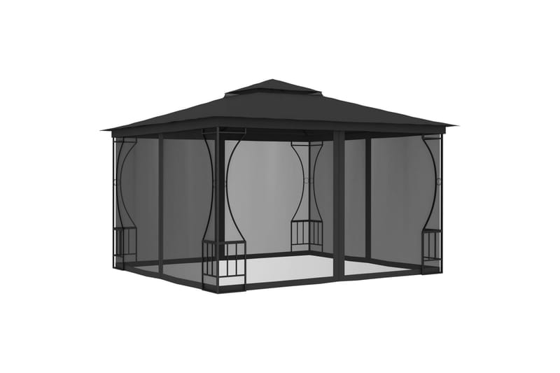 Pavillon med Gardiner 300x300x265 cm Antracitgrå - Grå - Havemøbler - Solafskærmning - Havepavilloner - Komplet pavillon