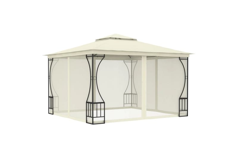 Pavillon med Gardiner 300x300x265 cm Cremefarvet - Creme - Havemøbler - Solafskærmning - Havepavilloner - Komplet pavillon