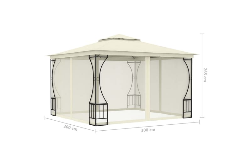 Pavillon med Gardiner 300x300x265 cm Cremefarvet - Creme - Komplet pavillon