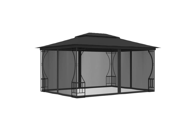 Pavillon med Gardiner 300x400x265 cm Antracitgrå - Grå - Havemøbler - Solafskærmning - Havepavilloner - Komplet pavillon