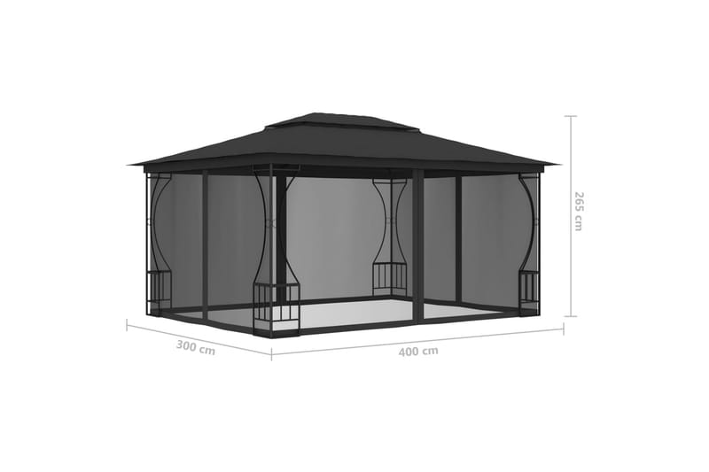 Pavillon med Gardiner 300x400x265 cm Antracitgrå - Grå - Havemøbler - Solafskærmning - Havepavilloner - Komplet pavillon