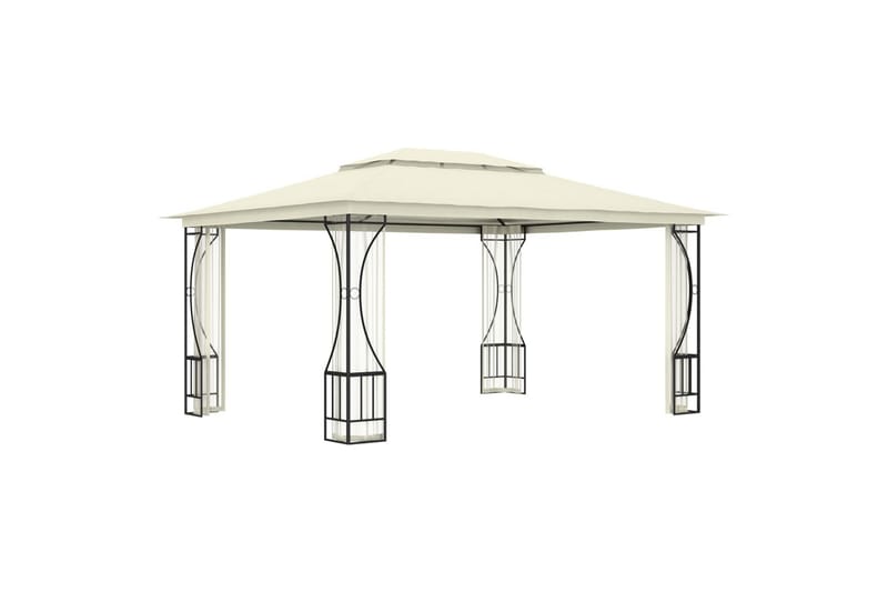 Pavillon med Gardiner 300x400x265 cm Cremefarvet - Creme - Havemøbler - Solafskærmning - Havepavilloner - Komplet pavillon