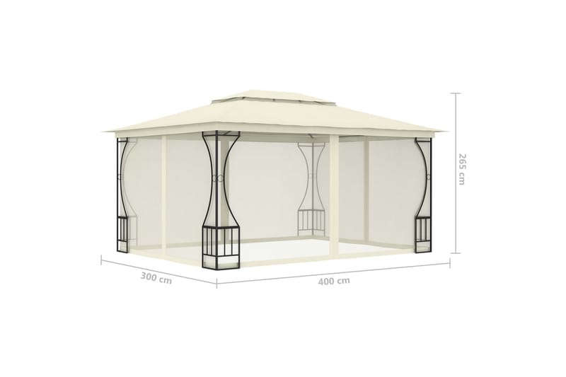 Pavillon med Gardiner 300x400x265 cm Cremefarvet - Creme - Havemøbler - Solafskærmning - Havepavilloner - Komplet pavillon