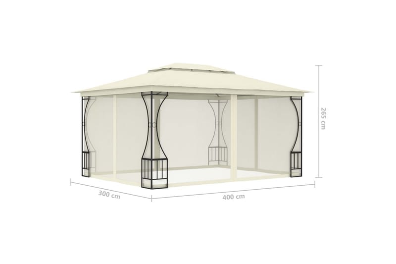 Pavillon med Gardiner 300x400x265 cm Cremefarvet - Creme - Komplet pavillon