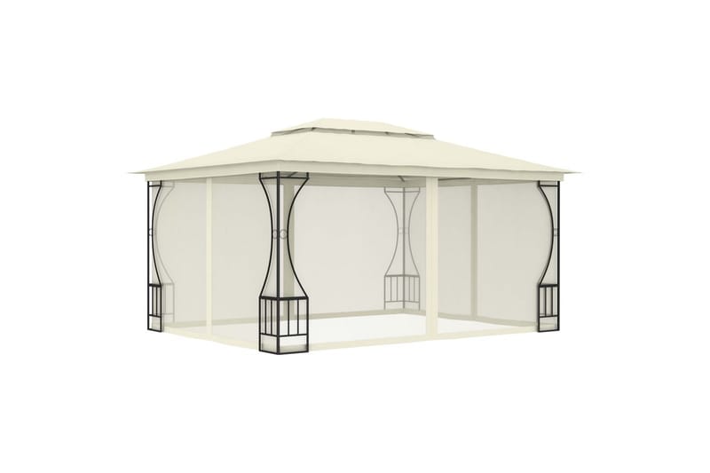Pavillon med Gardiner 300x400x265 cm Cremefarvet - Creme - Havemøbler - Solafskærmning - Havepavilloner - Komplet pavillon