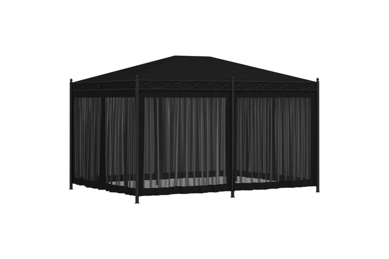 Pavillon med Gardiner 3x4 M Stål Antracitgrå - Grå - Havemøbler - Solafskærmning - Havepavilloner - Komplet pavillon