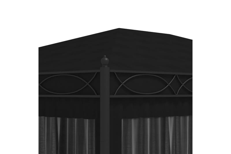 Pavillon med Gardiner 3x4 M Stål Antracitgrå - Grå - Havemøbler - Solafskærmning - Havepavilloner - Komplet pavillon