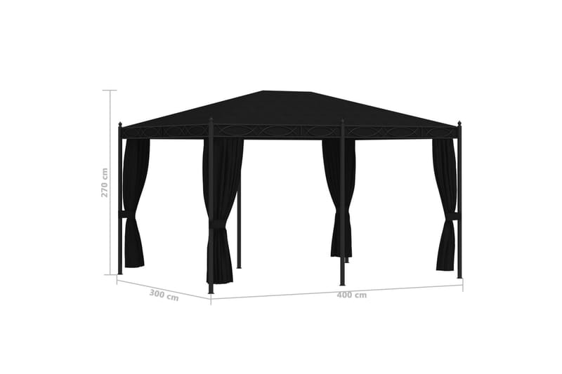 Pavillon med Gardiner 3x4 M Stål Antracitgrå - Grå - Havemøbler - Solafskærmning - Havepavilloner - Komplet pavillon