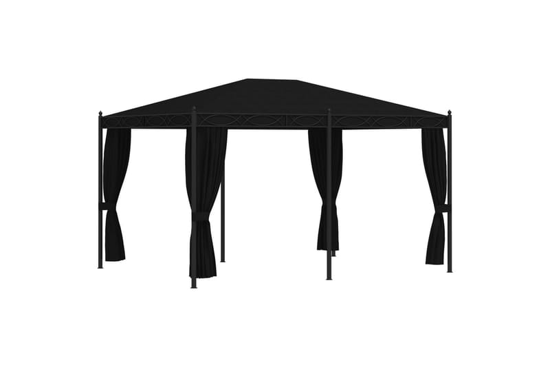 Pavillon med Gardiner 3x4 M Stål Antracitgrå - Grå - Havemøbler - Solafskærmning - Havepavilloner - Komplet pavillon