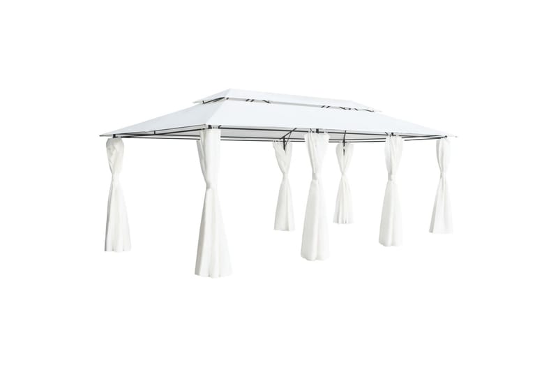 Pavillon Med Gardiner 600x298x270 cm 180G/M² Hvid - Havemøbler - Solafskærmning - Havepavilloner - Komplet pavillon