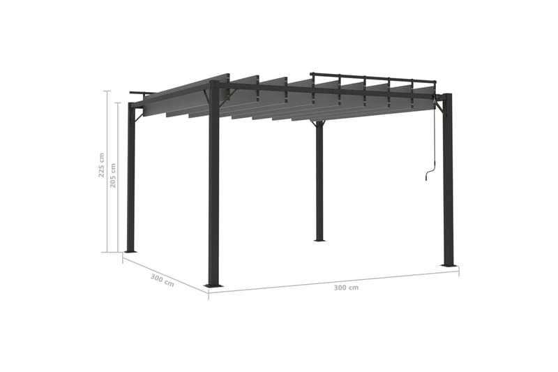 pavillon med lameltag 3x3 m aluminium og stof antracitgrå - Antracit - Komplet pavillon