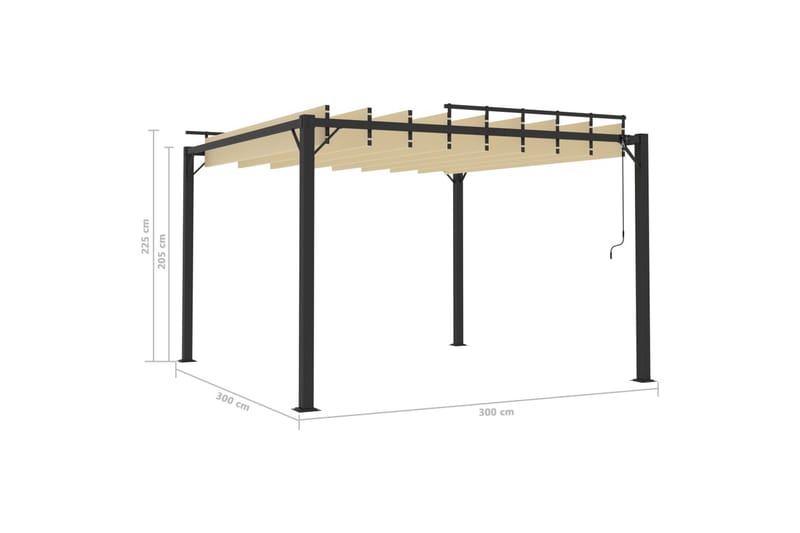 pavillon med lameltag 3x3 m aluminium og stof cremefarvet - Creme - Komplet pavillon