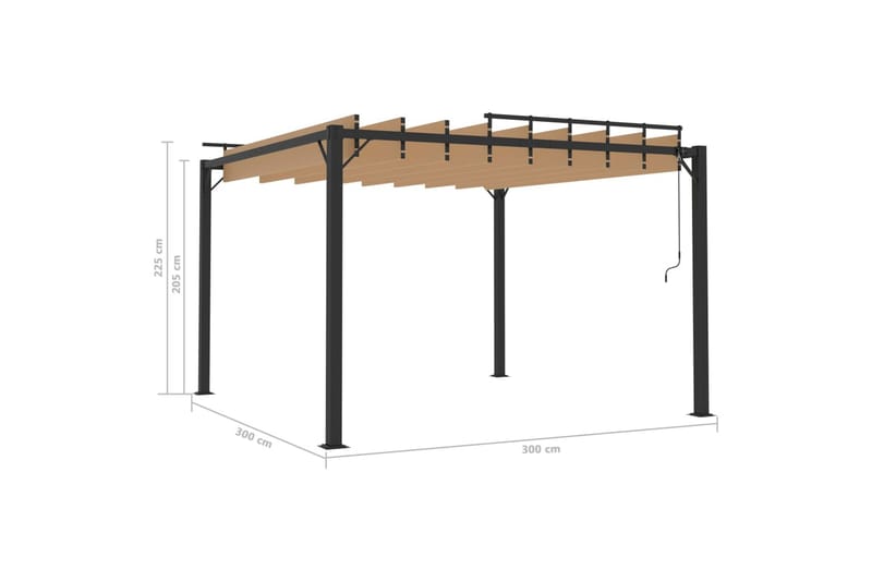 pavillon med lameltag 3x3 m aluminium og stof gråbrun - Gråbrun - Komplet pavillon