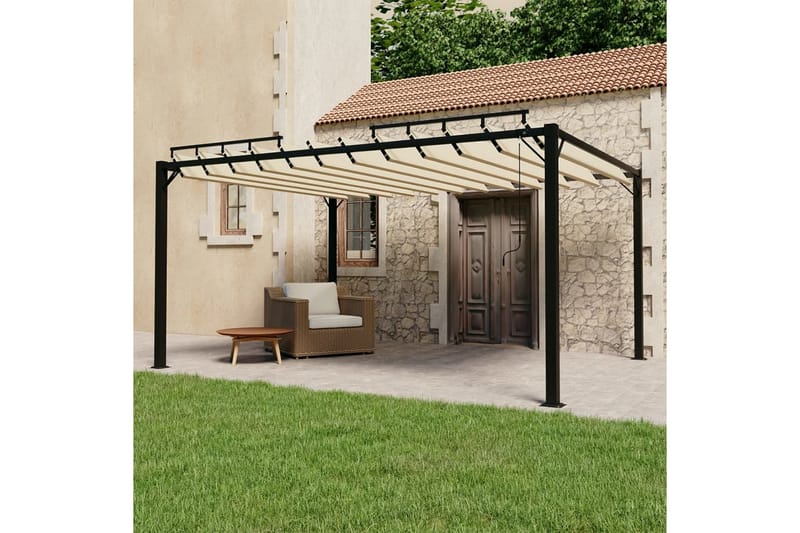 pavillon med lameltag 3x4 m aluminium og stof cremefarvet - Creme - Komplet pavillon