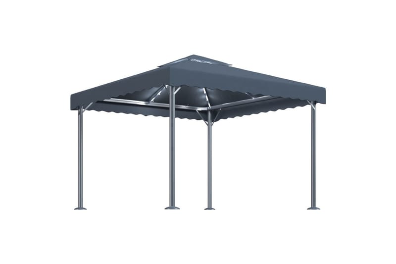 pavillon med lyskæder 300x300 cm aluminium antracitgrå - Antracit - Havemøbler - Solafskærmning - Havepavilloner - Komplet pavillon