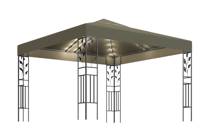 pavillon med lyskæder 3x3 m 180 g/m² gråbrun - Gråbrun - Havemøbler - Solafskærmning - Havepavilloner - Komplet pavillon
