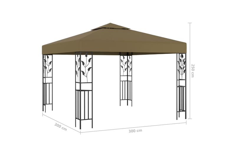 pavillon med lyskæder 3x3 m 180 g/m² gråbrun - Gråbrun - Komplet pavillon