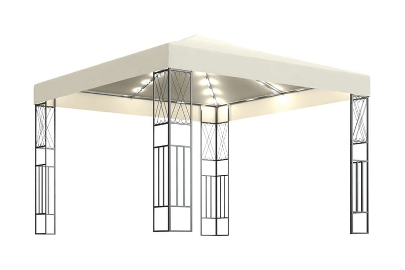 pavillon med lyskæder 3x3 m stof cremefarvet - Creme - Komplet pavillon