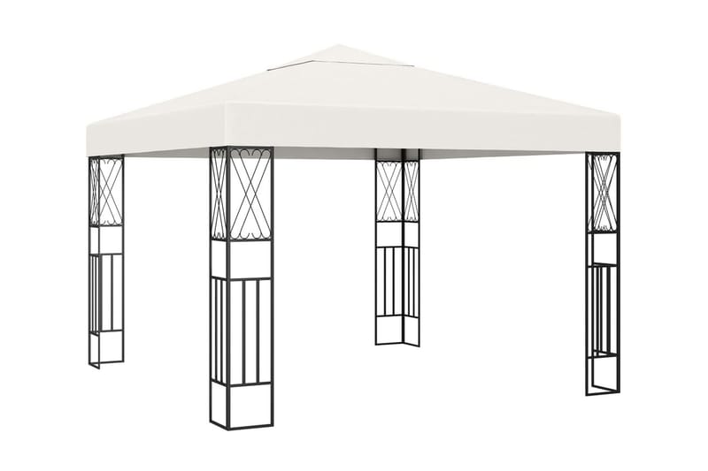 pavillon med lyskæder 3x3 m stof cremefarvet - Creme - Komplet pavillon