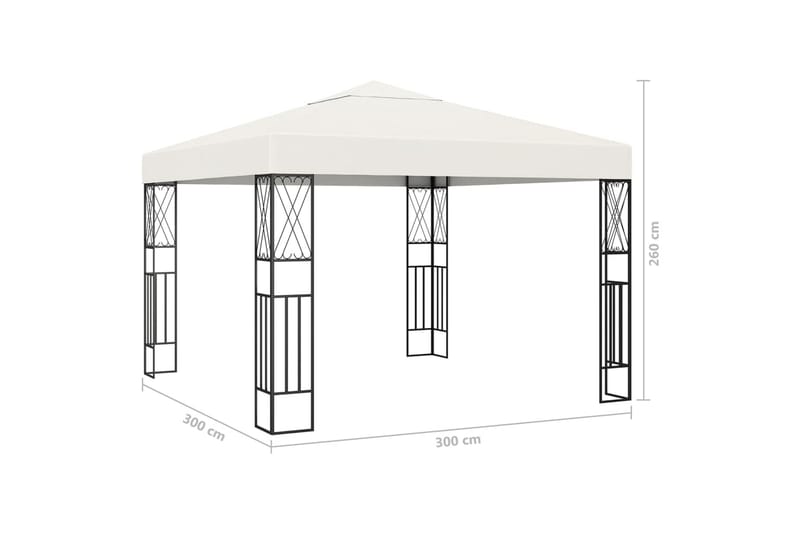 pavillon med lyskæder 3x3 m stof cremefarvet - Creme - Komplet pavillon