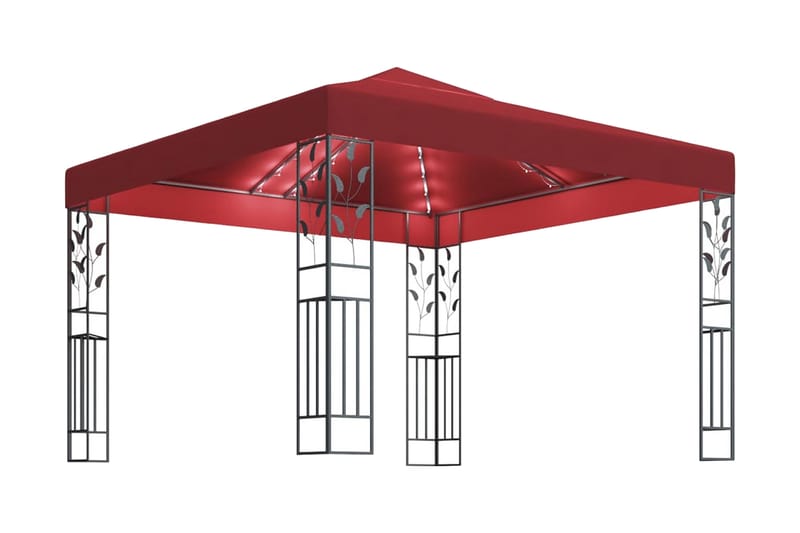 pavillon med lyskæder 3x3 m vinrød - Rød - Komplet pavillon