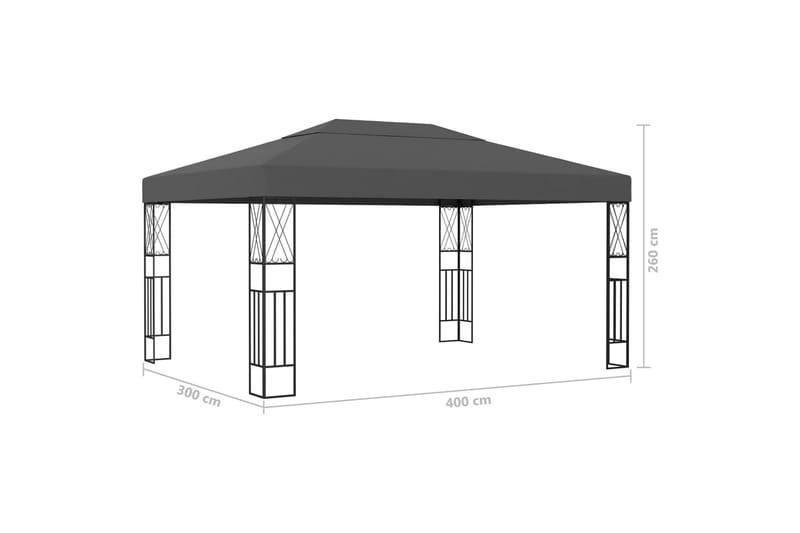 pavillon med lyskæder 3x4 m stof antracitgrå - Antracit - Komplet pavillon