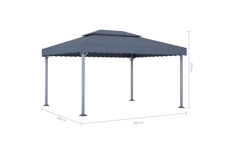 pavillon med lyskæder 400x300 cm aluminium antracitgrå - Antracit - Havemøbler - Solafskærmning - Havepavilloner - Komplet pavillon
