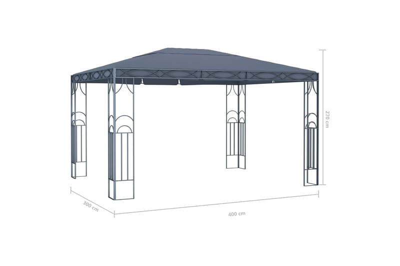 pavillon med lyskæder 400x300 cm antracitgrå - Antracit - Komplet pavillon