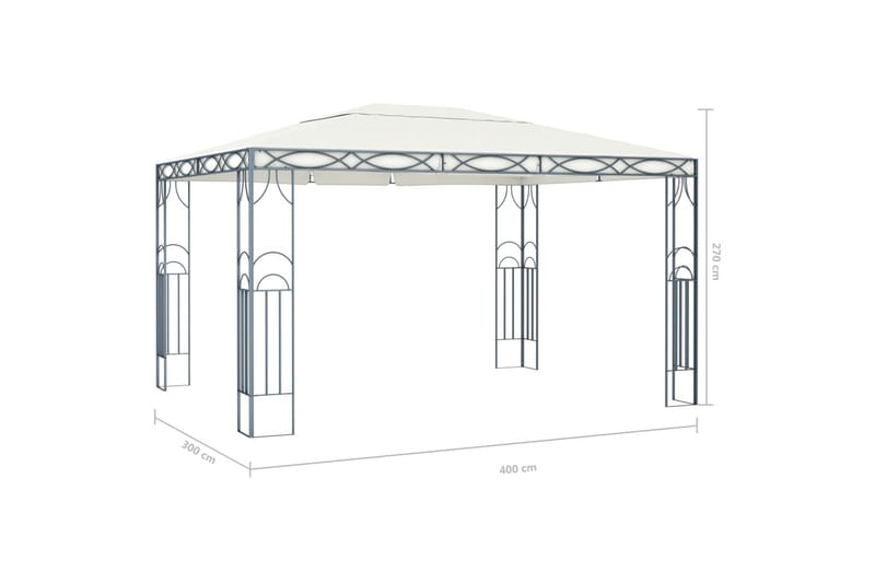 pavillon med lyskæder 400x300 cm cremefarvet - Creme - Komplet pavillon
