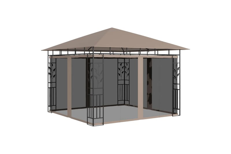 pavillon med myggenet 3x3x2,73 m 180 g/m² gråbrun - Gråbrun - Havemøbler - Solafskærmning - Havepavilloner - Komplet pavillon