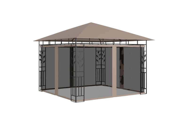 pavillon med myggenet 3x3x2,73 m 180 g/m² gråbrun - Gråbrun - Komplet pavillon