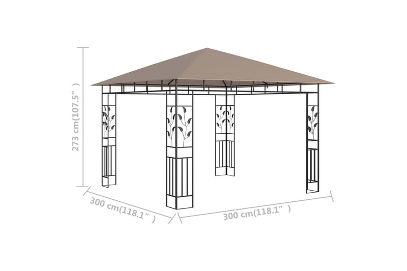 pavillon med myggenet 3x3x2,73 m 180 g/m² gråbrun - Gråbrun - Komplet pavillon