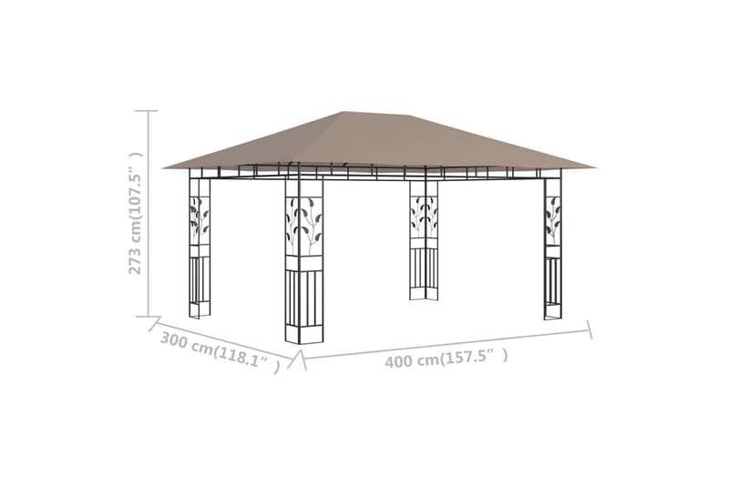 pavillon med myggenet 4x3x2,73 m 180 g/m² gråbrun - Gråbrun - Komplet pavillon