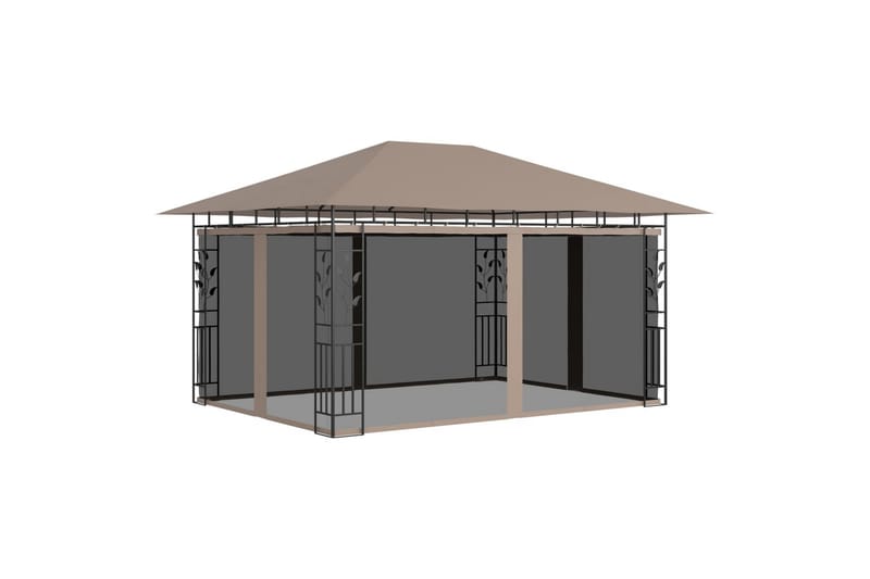 pavillon med myggenet 4x3x2,73 m 180 g/m² gråbrun - Gråbrun - Havemøbler - Solafskærmning - Havepavilloner - Komplet pavillon