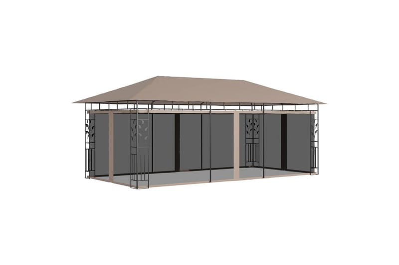 pavillon med myggenet 6x3x2,73 m 180 g/m² gråbrun - Gråbrun - Havemøbler - Solafskærmning - Havepavilloner - Komplet pavillon