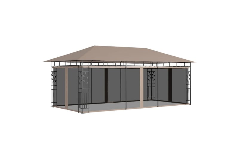 pavillon med myggenet 6x3x2,73 m 180 g/m² gråbrun - Gråbrun - Komplet pavillon