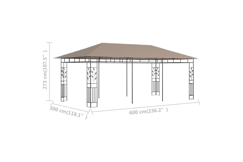 pavillon med myggenet 6x3x2,73 m 180 g/m² gråbrun - Gråbrun - Komplet pavillon