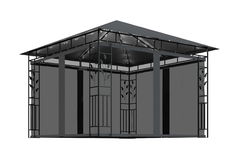 pavillon med myggenet og lyskæder 3x3x2,73 m 180 g/m² - Antracit - Komplet pavillon