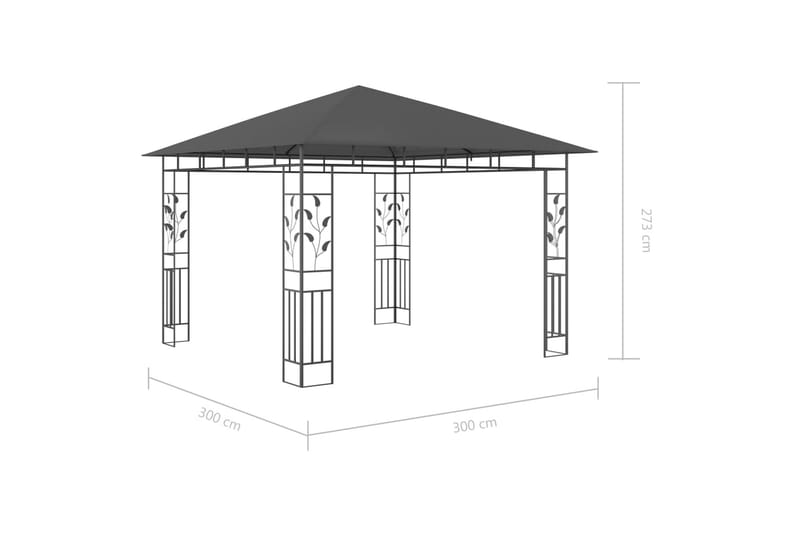 pavillon med myggenet og lyskæder 3x3x2,73 m 180 g/m² - Antracit - Komplet pavillon