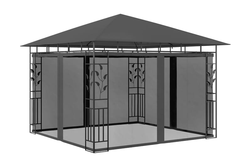 pavillon med myggenet og lyskæder 3x3x2,73 m 180 g/m² - Antracit - Komplet pavillon