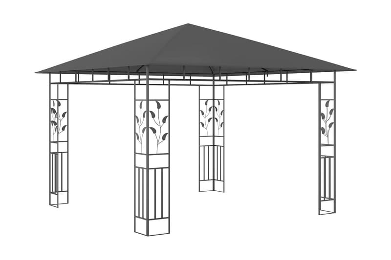 pavillon med myggenet og lyskæder 3x3x2,73 m 180 g/m² - Antracit - Komplet pavillon