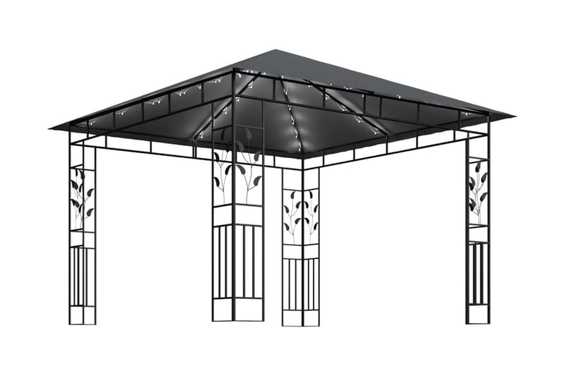 pavillon med myggenet og lyskæder 3x3x2,73 m 180 g/m² - Antracit - Komplet pavillon