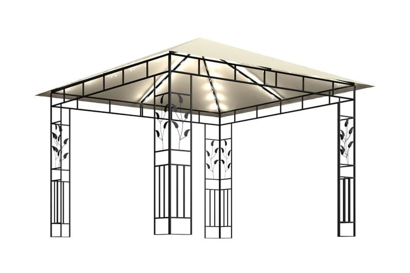 pavillon med myggenet og lyskæder 3x3x2,73 m 180 g/m² creme - Creme - Komplet pavillon