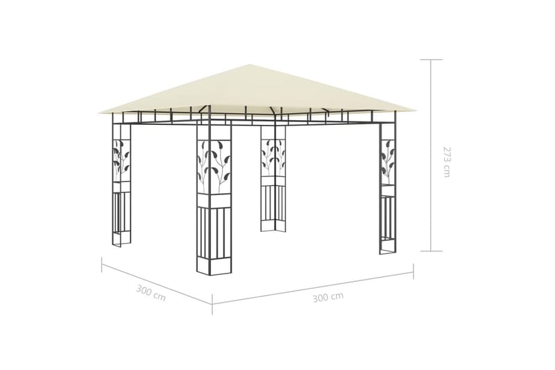 pavillon med myggenet og lyskæder 3x3x2,73 m 180 g/m² creme - Creme - Komplet pavillon